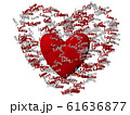 CG of red heart figure and red and white words "Love" floating around it in a heart shape 61636877