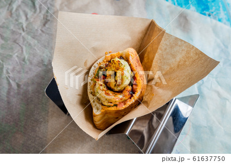Pita with shrimp. The cuisine of Tel Aviv. 61637750