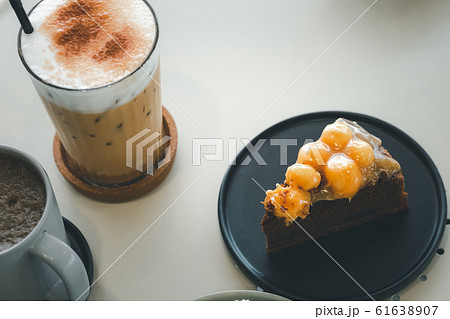 glass of iced latte coffee glass of iced latte coffee 61638907