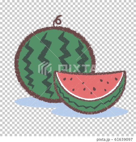 スイカ玉とカットスイカ-影付き スイカ玉とカットスイカ-影付き 61639097