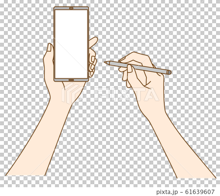 スタイラスペンとスマホを持つ女性の手元 61639607