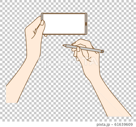 スタイラスペンとスマホを持つ女性の手元 61639609