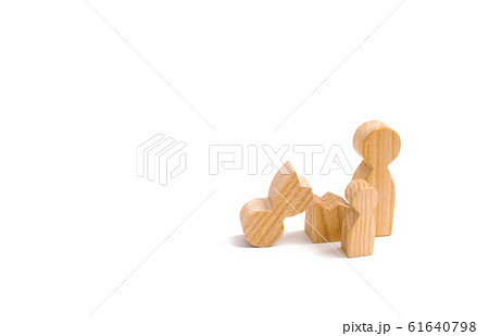 Family figures, one of the parents is broken. Survivor's loss concept. The death of a parent. Divorce, single mother, single father. Defective family, problems with alcohol and drugs. 61640798