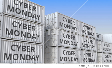 Cargo containers with CYBER MONDAY text. 3D rendering 61641766