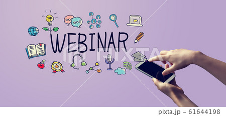Webinar with person holding smartphone 61644198