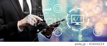 Web development concept with businessman 61644224