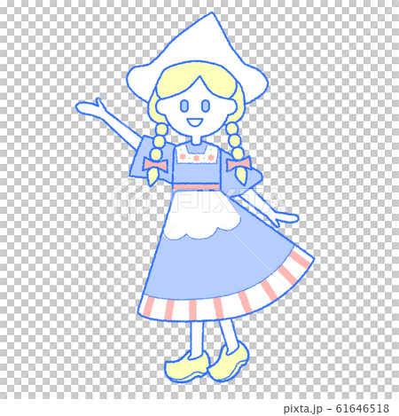 Girl in Dutch national costume pointing Girl in Dutch national costume pointing 61646518