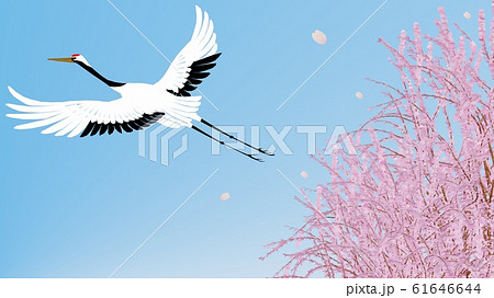 春の季節に大空へ羽ばたく鶴 3dレンダリングのイラスト素材