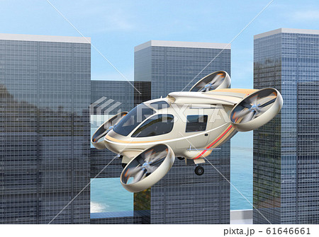 高速道路の上に飛行している空飛ぶクルマのイメージ 高速道路の上に飛行している空飛ぶクルマのイメージ 61646661