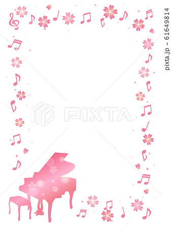 桜ピアノ フレーム 縦のイラスト素材