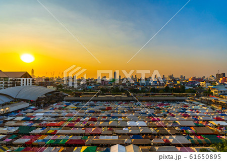 Train Night Market Ratchada at sunset in Bangkok, Train Night Market Ratchada at sunset in Bangkok, 61650895