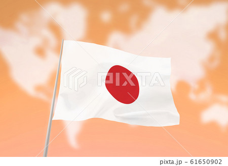 日本国旗と世界地図の雲 61650902