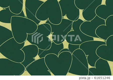 Love, Valentine day and heart design. Illustration concept of green hearts with yellow strokes background. Sandpaper or handmade paper theme. For celebrating of love, wedding, passion, wrapping stuff. 61651246