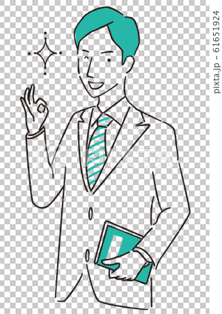 手描き1color スーツの男性　OKポーズ 61651924