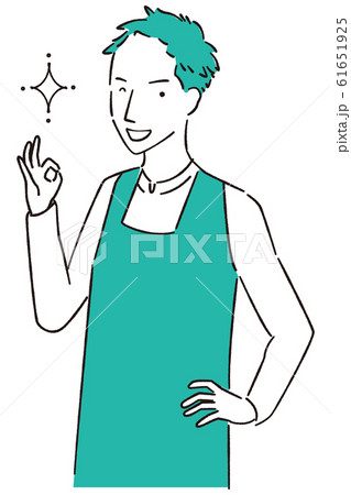 手描き1color エプロンを着た男性 Okポーズのイラスト素材