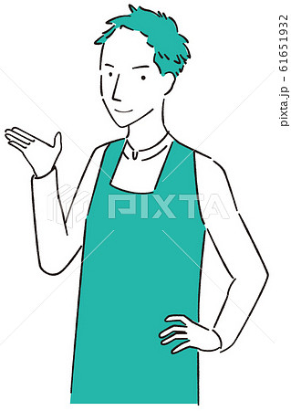 手描き1color エプロンを着た男性 紹介のイラスト素材