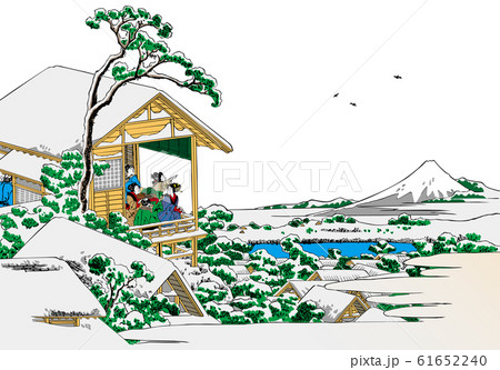 葛飾北斎イメージ礫川雪ノ旦明るいバージョン白バック 61652240