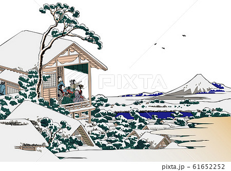 葛飾北斎イメージ礫川雪ノ旦白バック 61652252