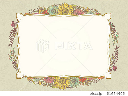 アンティークカラー ベージュ レトロな花柄の背景素材 手書きイラスト 結婚式招待状 サロンdmのイラスト素材 61654406 Pixta