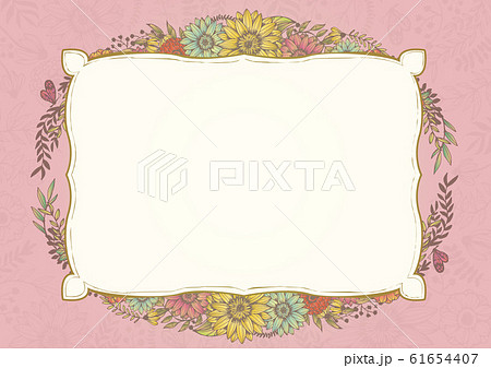 アンティークカラー ピンク レトロな花柄の背景素材 手書きイラスト 結婚式招待状 サロンdmのイラスト素材