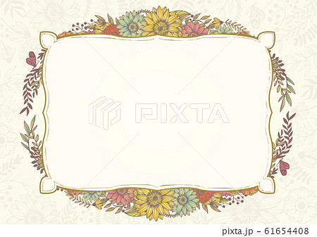 アンティークカラー ホワイト レトロな花柄の背景素材 手書きイラスト 結婚式招待状 サロンdmのイラスト素材