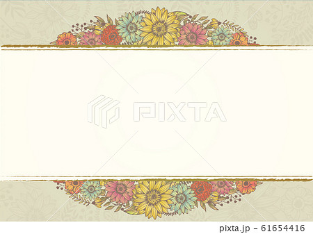 アンティークカラー ベージュ レトロな花柄の背景素材 手書きイラスト 結婚式招待状 サロンdmのイラスト素材