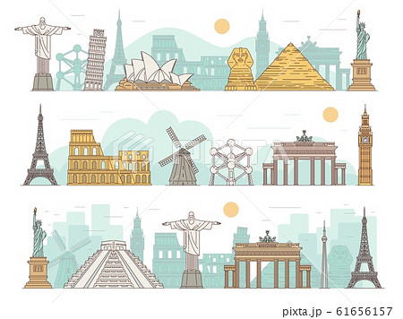 Famous international travel landmark banner set with tourist attractions 61656157