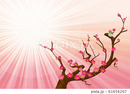 春のイメージの風景イラスト 光あふれるピンクの背景と紅梅とメジロのイラストのイラスト素材 春のイメージの風景イラスト 光あふれるピンクの背景と紅梅とメジロのイラストのイラスト素材