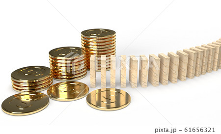 The wood domino and gold coin 3d rendering abstract image for business content. The wood domino and gold coin 3d rendering abstract image for business content. 61656321
