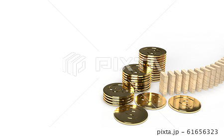 The wood domino and gold coin 3d rendering abstract image for business content. 61656323