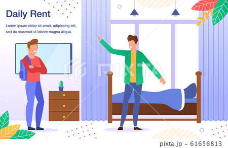 Apartment Room Daily Rent Offer Flat Vector Banner Apartment Room Daily Rent Offer Flat Vector Banner 61656813