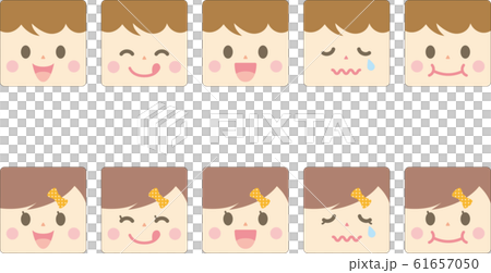 Boy and girl facial expression icon set 61657050