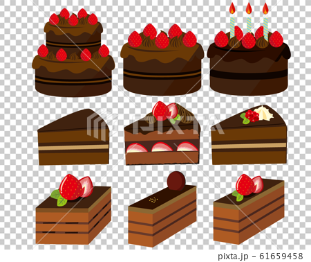 チョコレートケーキ ケーキ 洋菓子 スイーツ 苺のイラスト素材