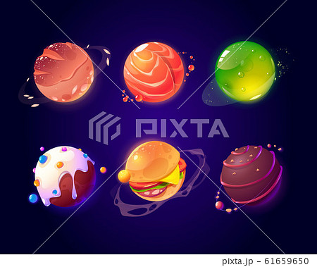 Space with food planets, burger and candy texture Space with food planets, burger and candy texture 61659650