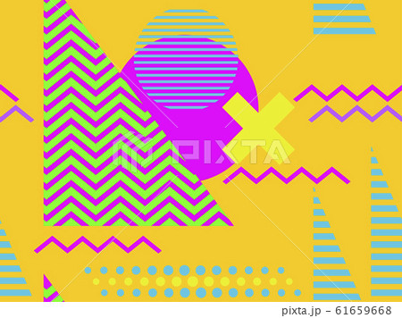 Memphis seamless pattern. Chaotic geometric shapes Memphis seamless pattern. Chaotic geometric shapes 61659668