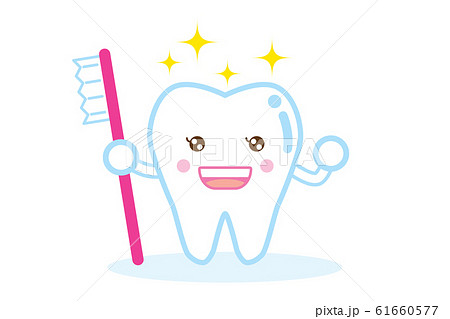 白い健康な歯と歯ブラシ healthy shiny white tooth and brush 61660577