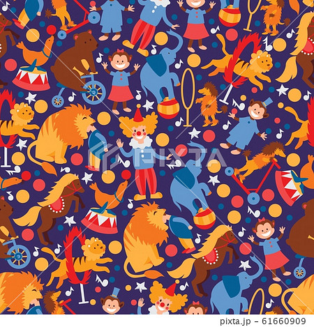 Circus trained animals and clown seamless pattern vector illustration 61660909