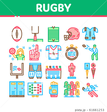Rugby Sport Game Tool Collection Icons Set Vector Rugby Sport Game Tool Collection Icons Set Vector 61661253