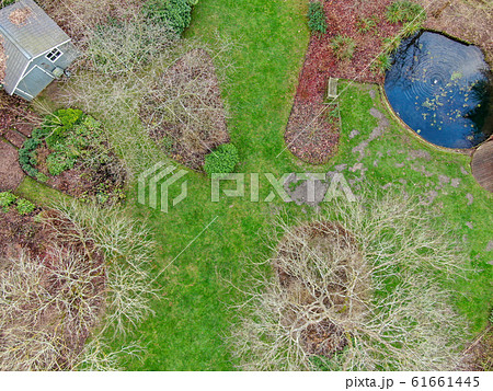 Aerial view of English garden type during winter season. 61661445