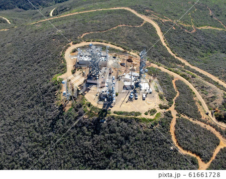 Aerial view of telecommunication antennas on the top of Mountain 61661728