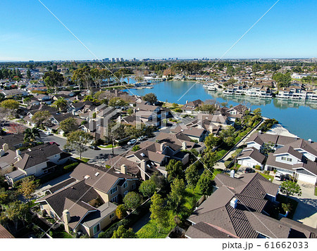 Aerial view of North Lake surrounded by residential neighborhood  61662033