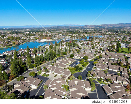 Aerial view of North Lake surrounded by residential neighborhood  61662263