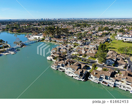 Aerial view of North Lake surrounded by residential neighborhood  61662453