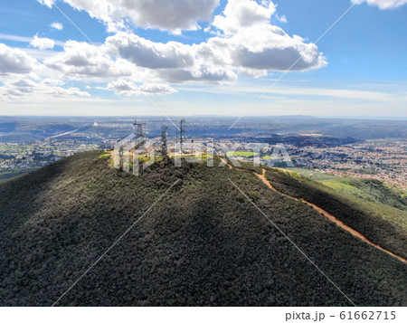 Aerial view of telecommunication antennas on the top of Mountain 61662715