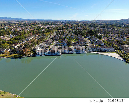 Aerial view of North Lake surrounded by residential neighborhood  61663134