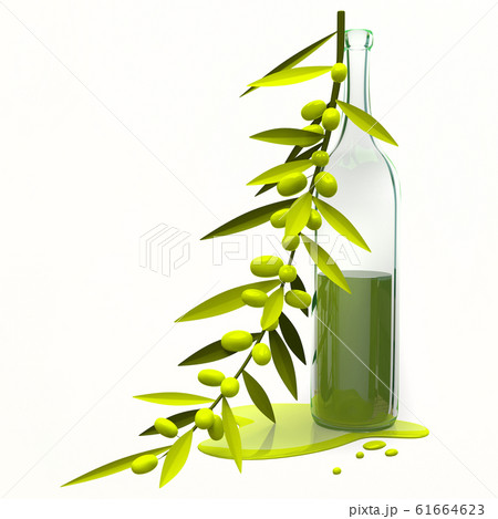 3D Illustration Olive Branch and Bottle with Oil 61664623