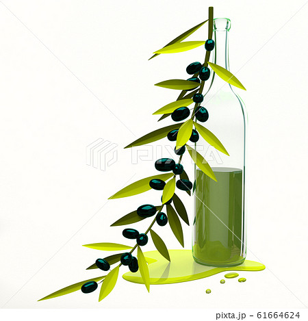 3D Illustration Black Olive Branch and Bottle with 61664624