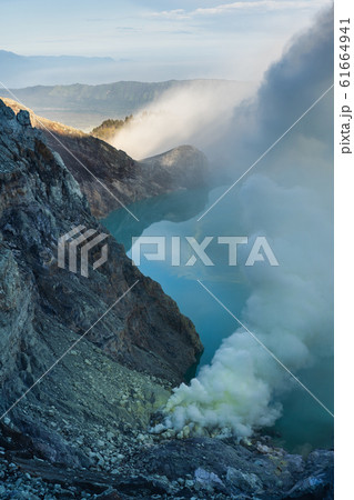 Kawah ijen, mount ijen volcano with crater lake on 61664941