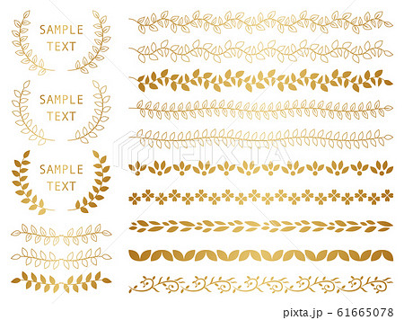 飾り罫 フレーム ゴールド 植物のイラスト素材