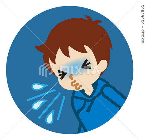 くしゃみをする男の子 風邪の症状 円形クリップアートのイラスト素材